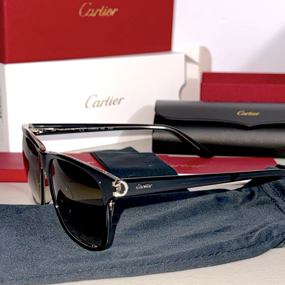 New Cartier Deep Blue Silver Hardware Luxury Sunglasses Signature Authentic